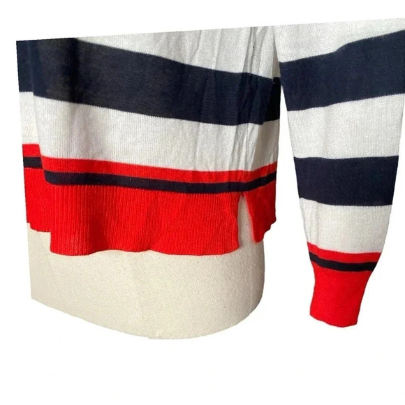 ZARA | Oversized Navy/White Striped Long Sleeve Sweater with Red Trim Size S - Picture 11 of 13
